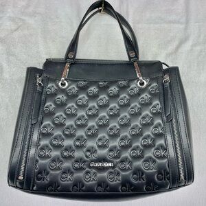 New Black Calvin Klein Purse Reyna Novelty Satchel Bubble Lamb Organization Bag